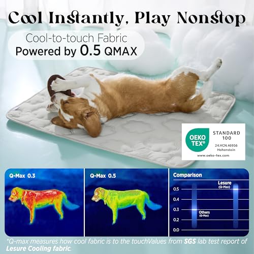 LE SURE Dog Cooling Mat for Medium Dogs - Q-Max>0.5 Breathable Thin Cool Crate Pad for Puppy with Chill Fiber and Innovative Mesh Base Design, Portable Washable Pet Kennel Mat for Summer, 29x21,Grey - color: Grey, size: 29" x 21" (Medium)