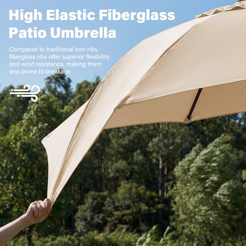 JEAREY 9FT Outdoor Patio Umbrella,Market Table Umbrella with 8 Fiberglass Ribs, Pool Umbrella with Tilt and Crank, UV Protection Lightweight & Wind-Resistant for Lawn, Garden, Deck and Backyard, Beige - color: Beige