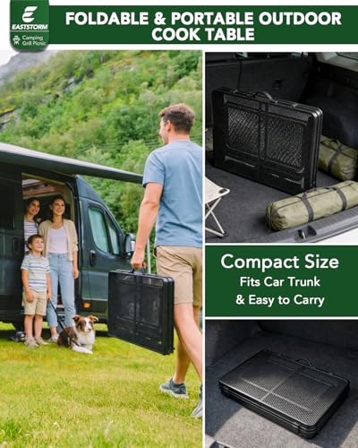 3ft Folding Camping Table with Wing Panels, Metal Mesh Grill Table,2 Adjustable Heights,Folding Table with Storage Net, Paper Towel Holder, Hooks, Trash Bag Rack, for Picnic,Camping,BBQ,Beach(Black) - color: 3ft With Wing Panels