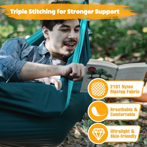 NATUREFUN Ultra-Light Travel Camping Hammock | 300kg Load Capacity,Breathable,Quick-Drying | 2 x Premium Carabiners,2 x Nylon Slings Included | Outdoor Indoor Garden - color: Dark Blue/Blue, size: 275x140cm