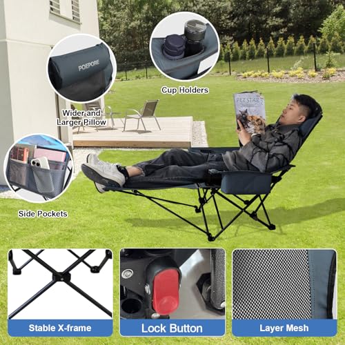 2-Pack Reclining Camping Chair 4 Position with Foot Rest Comfortable for Adults 265Ibs Folding Lounger Mesh Beach Chair with Cooler Bag and Cup Holder for Outdoor Patio - color: Grey, style: 2-Pack - No Cotton Pad