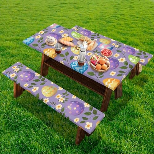 Easter Eggs Picnic Table Cover for Outdoor Camping Easter Eggs Elastic Fitted Table Cloth for Camping Party Supplies 3 PCS Set - color: Easter Eggs, size: Small