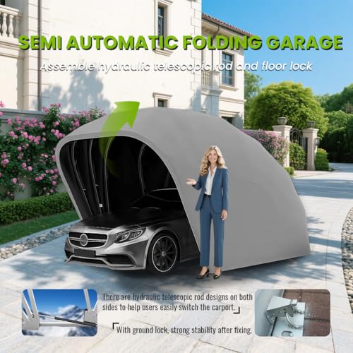 Heavy Duty Carport, 18×8.2×7.5FT Stainless Steel Retractable Garage, Folding All Weather Proof Car Port, for Car, Boat, Car Canopy with All-Season Tarp
