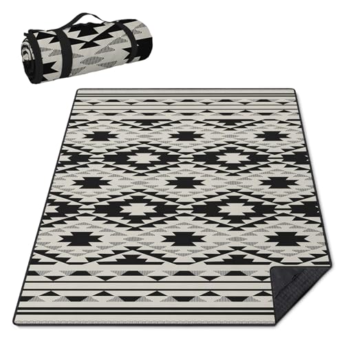 Boho Picnic Blankets Waterproof Foldable, 80″X80″ Tribal Large Picnic Mat Outdoor Blanket for Grass, Thick Beach Blanket Sandproof Picnic Accessories for Camping Party Park Patio Hiking - color: A02, size: 6'8" X 6'8" (Square)