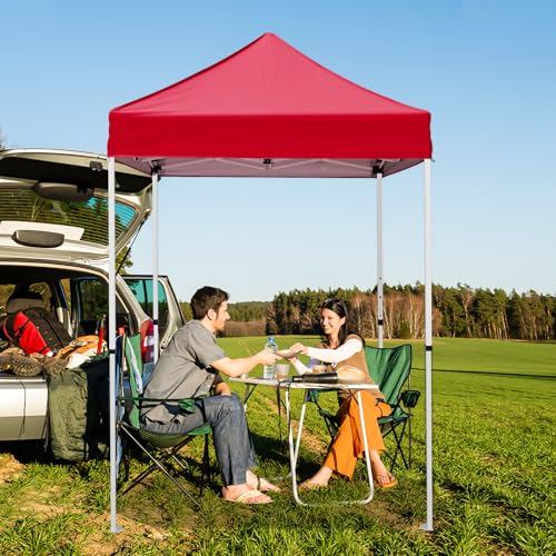 5x5 Pop Up Canopy Tent, Instant Portable Beach Canopy, Outdoor Tent with Carry Bag for Camping, Sports, Tailgating, Events, Burgundy - color: Burgundy, size: W/O Wall
