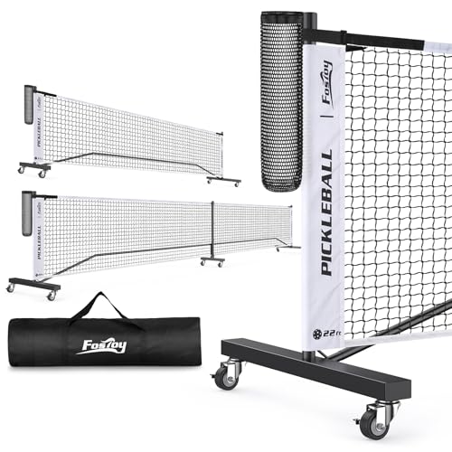 Pickleball Net with Wheels, Portable 2-in-1 Pickle Ball Net with Ball Collector,22FT Regulation Size & 11FT Half Court Size, Carry Bag, Steady Metal Frame for Outdoor Indoor Driveway - color: Black&White
