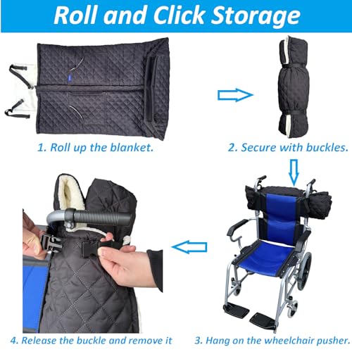Wheelchair Blanket - Outdoor Lap Blanket with 2 Pockets for Hands - Waterproof and Windproof Foot & Leg Pocket Blanket - Thick Warm Fleece Lined Knee Blanket for Wheelchair, Recliner & Chair (L) - size: Large