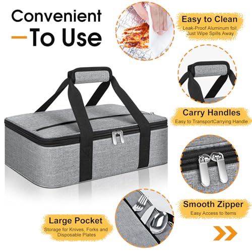 Insulated Casserole Carrier, Portable Casserole Carrier for Hot or Cold Food Lunch Tote Warmer or Cooler Bag, Lasagna Lunch Bag for Potluck Parties- Fits 9" x 13" Baking Dish-Light Gray - color: Light Gray, size: 16x10x4 in