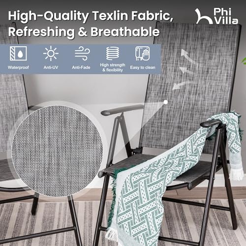 PHI VILLA 9 Piece Patio Dining Set, Outdoor Table and Chairs Set with Adjustable Portable Patio Folding Chairs (Grey) & Large Square Outdoor Dining Table for Yard, Garden and Lawn - color: Grey, size: 9 Piece Square