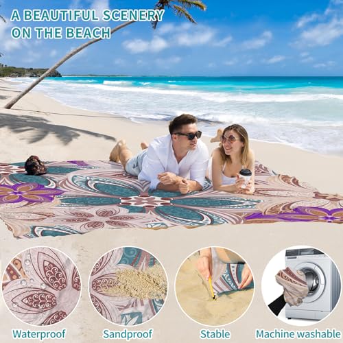 Beach Blanket 78''×110'' Suits 1-7 Adults Waterproof Sandproof Oversized Lightweight Sand Free Beach Blanket Large Picnic Mat for Travel Camping Picnic Hiking - color: Boho Floral, size: 78''x110''
