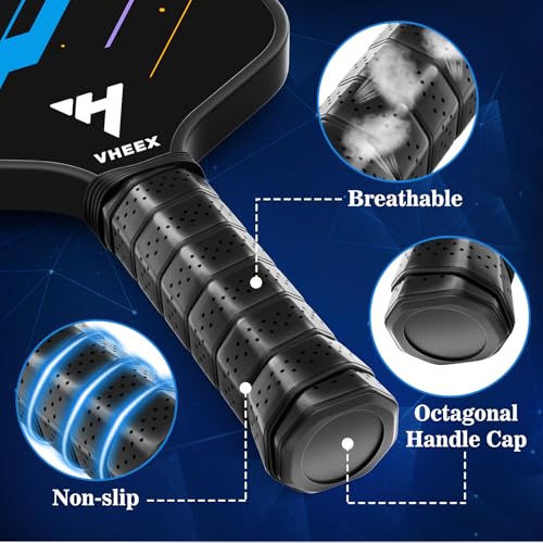 Pickleball Paddles Set of 4, Carbon Fiber Pickle Ball Paddle Set, Lightweight Indoor Outdoor Play Rackets Equipment 4 Pack with 4 Balls & Bag Family Beginner Christmas Men Women Kids Adult Gift