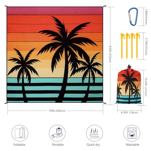 AISPARKY Beach Blanket Waterproof Sandproof Extra Large, Oversized Beach Mat, Quick Drying&Compact&Lightweight, Picnic Blankets Vacation Essentials for Outdoor Beach Camping (79" X 83" (4 Person)) - color: Red Orange - Coconut Tree, size: 6'11" x 6'7"