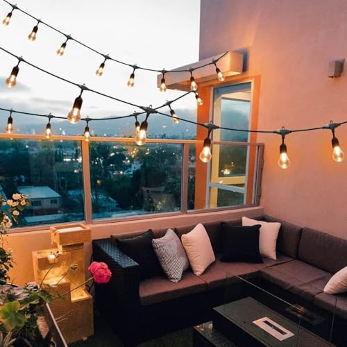 105FT Solar Outdoor String Lights, 32 Shatterproof E26 Edison LED Bulbs, Dimmable RGB Color Changing Patio Lights Waterproof with Remote. for Backyard, Garden, Party, Bistro, Cafe - size: A55 105FT