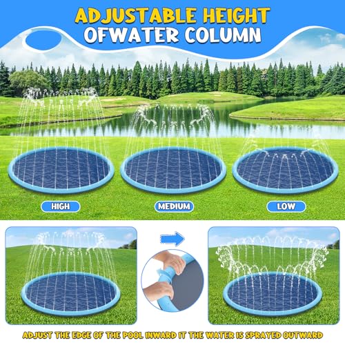 Non-Slip Splash Pad for Kids and Dog, 80" Extra Large Baby Play Mat, Dog Pool Toys, Thicken Sprinkler Pool Summer Outdoor Water Toys for Ages 3-12 Boys Girls, Parent-Kids &Games Fun Backyard (Blue) - size: 80in