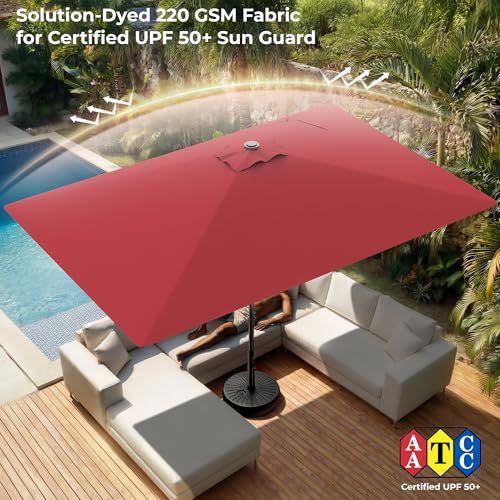 HOMSHADE 6.6 x 10 ft Rectangular Patio Umbrella Rectangle Umbrella Outdoor Patio, Large Outdoor Umbrellas for Patio Table with Tilting and Sun UV Protection for Pool, Deck, Market, Backyard - color: Red