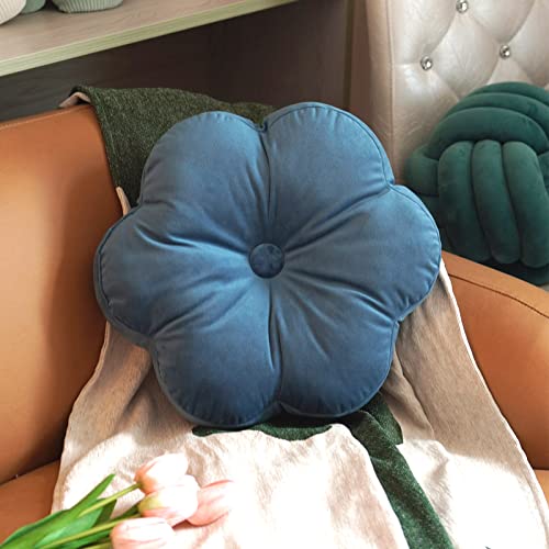 ARTMAGIC Flower Shaped Velvet Decorative Throw Pillow Cushion Ultra Soft Cute Floor Pillow for Couch Bed Sofa (Peacock Blue) - color: Peacock Blue