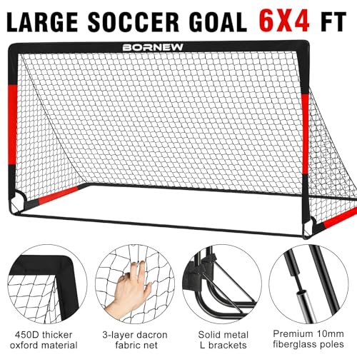Kids Soccer Goal for Backyard Set - 2 Set of 7X5 / 6X4 ft Toddler Soccer Nets Training Equipment, Soccer Ball, Pop Up Portable Soccer Set for Kids and Youth Games and Training Goals Ages 3-16 Gift - color: 2.Black Red