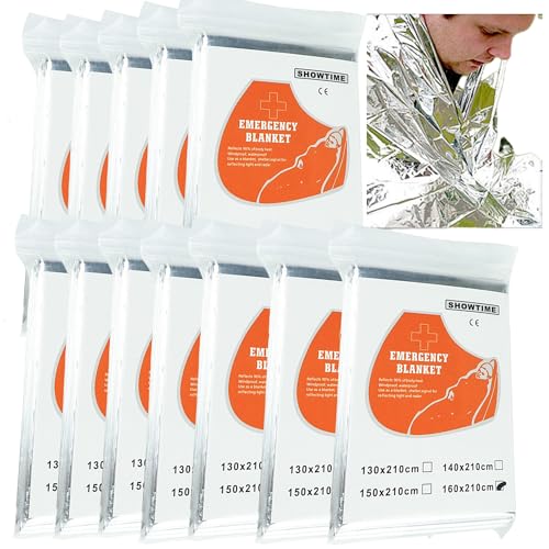 Emergency Rescue Blanket Outdoor Survival Blanket Waterproof, Windproof, Warm, Sunscreen Lightweight and Portable Suitable for First Aid Bags and Outdoor Camping, Silver, 12pcs - color: Silver 12pcs