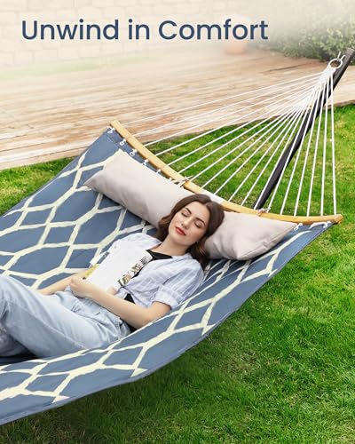 SONGMICS Hammock, Quilted Double Hammock with Padded Pillow, 78.7 x 55.1 Inches, 495 lb Weight Capacity, Portable for Outdoor Relaxation, Garden, Patio, and Camping, Blue UGDC034I02V1 - color: Blue