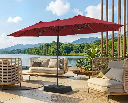 SUPERJARE 13FT Outdoor Patio Umbrella with Base Included, Double Sided Pool Umbrellas with Fade Resistant Canopy, Large Table Umbrella for Deck, Market, Backyard - Burgundy - color: Burgundy, size: 13FT