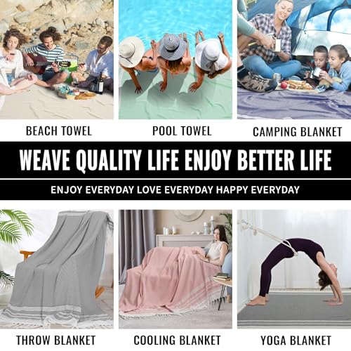 Giant Turkish Beach Towel Boho Beach Throw Blanket Anti Resistant Sand Free Quick Dry Lightweight Sandless Cloud Hawaii Honeymoon Travel Essentials Xl Big Huge Jumbo Women Summer Vacation Gift - color: Beige, size: Giant Large 82''x88''