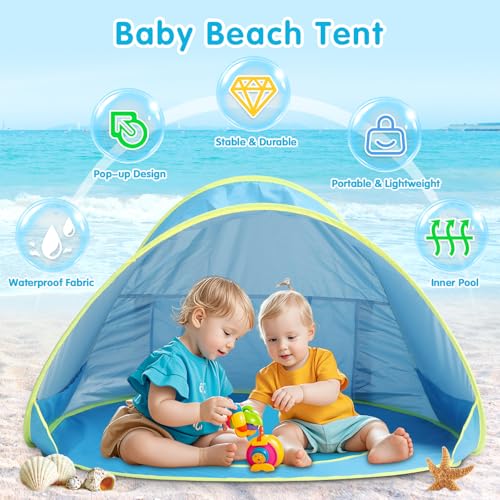 Baby Beach Tent Pop Up Beach Tents Baby Tent for Beach, Portable Shade Pool UV Protection Sun Shelter for Infant - color: blue