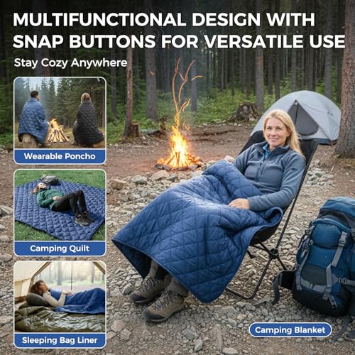 ATEPA Wearable Sleeping Bag, Recycled Water-Resistant Camping Blanket Poncho, Ultralight Packable Stadium Blanket for Outdoor - color: Aero Camping Blanket Blue