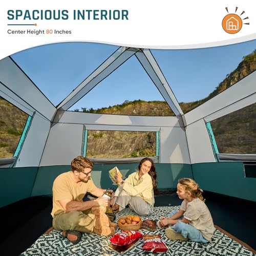 8 Person Instant Cabin Tent, Easy 60 Second Setup Family Tents for Camping, Pop up Camping Tent, Large Waterproof Tents for Outdoor Camping, Spacious Interior, Upgraded Ventilation - color: Green