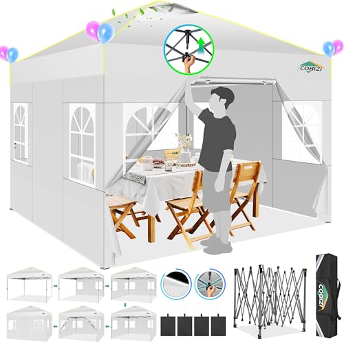 COBIZI 10x10 Pop up Canopy Tent with Sidewalls,One Person Setup, Waterproof,3 Adjustable Height,Outdoor Commercial Gazebo with Air Vent, Reflective Strip,4 Sandbags for Garden,Party, Beach,White - color: White, size: 10x10