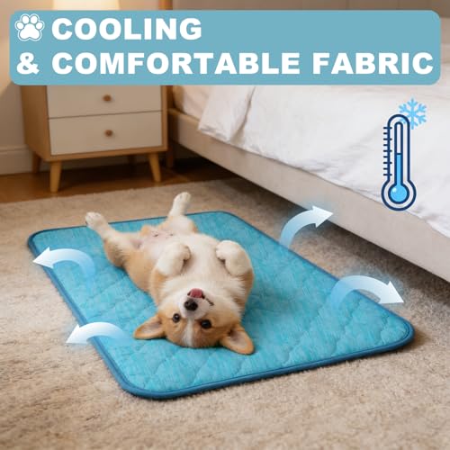 Dog Cooling Mat for Summer: Outdoor Dog Cooling Pad, Washable Cooling Mat for Dogs, Cooling Dog Bed for Kennel, Waterproof Pet Cooling Mat, Blue Pet Blanket Medium Dogs