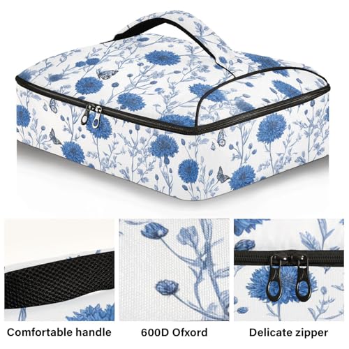 Casserole Carriers for Hot or Cold Food Reusable Casserole Dish Carrier Insulated Thermal Large Capacity Durable Perfect for Party Camping Family Gatherings Yellow Fish - color: Blue Vintage Cornflowers and Butterflies