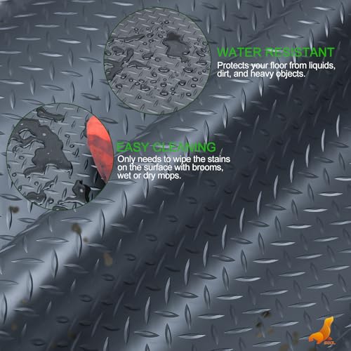 SEAL 4 x 6 Ft Premium Garage Floor Mat, Solid 2.8mm Thick Lay-Flat Gray Commercial Grade Heavy Duty Parking Mat for Garage Floor, Golf Cart, Water/Stain Resistant Runner (Embossed Diamond Plate) - size: 4 x 6 Feet