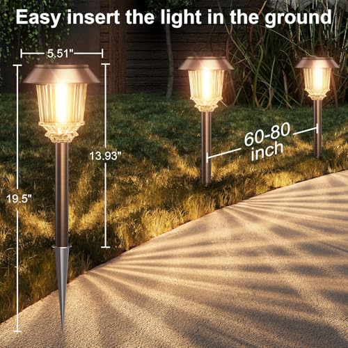 XMCOSY+ Solar Lights Outdoor Waterproof, 4 Pack Solar Lights for Outside, 10-40 LM Dimmable LED Glass Outdoor Solar Lights for Yard Pathway Garden Lawn Driveway Walkway (Warm White) - color: Copper, size: 4 Packs