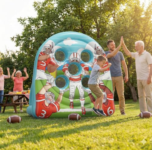 6FT Giant Inflatable Football Target Toss Game - Fun Indoor & Outdoor Yard Games for Kids & Adults, Football Party Throwing Games, Carnival Games, Camping & Tailgate Lawn Activities - color: Blue