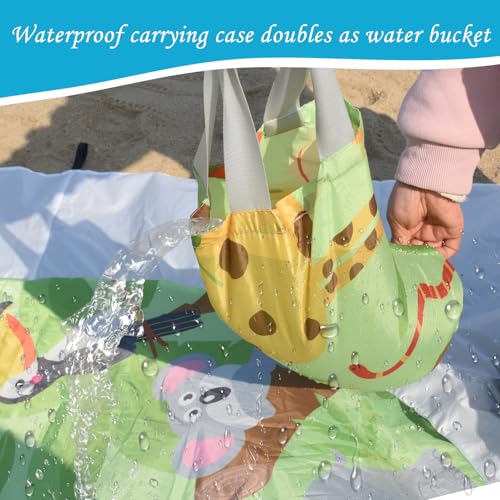 6.5 X 6.5 Ft Baby Beach Pool, 2 in 1 Portable Kids Beach Play Pool Puddle Toddler Beach Blanket and Kiddie Pools Green Cartoon Childs Sand Pit Paddling Pools with Water Bag for Boys Girls Outdoors - size: Forest Theme 2m x 2m/6.5ft x 6.5ft