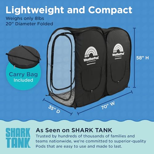 WeatherPod® Side-by-Side™ 2-4 Person Pop-Up Sports Tent Pod - The Original Shark Tank Instant Setup All-Weather Pod Shelter for Outdoor Sports, Rain, Wind & Cold - size: 2 Person