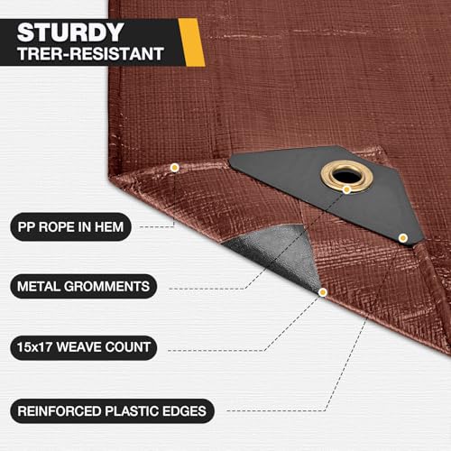 Winpull Tarp 10x12FT, Large 16 Mil Heavy Duty Tarps, Waterproof Tarp with Brass Grommets and Reinforced Edges, UV Resistant, Tear&Fade Resistant Poly Tarp for Outdoor Camping Pool Car Tent - color: Brown/Black-16mil, size: 10' x 12'