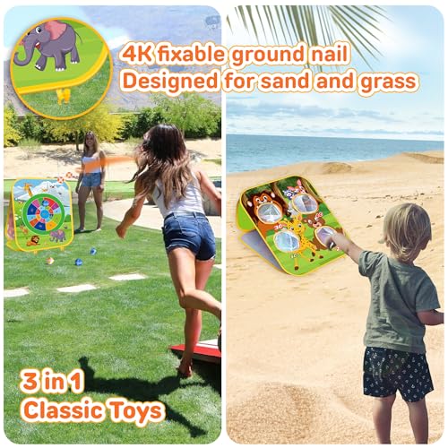 Animal Bean Bag Toss Game Kids Outdoor Toys, Family Party Games for Kids, Double-Sided Foldable Cornhole Board, Outside Lawn Party Toy, Birthday Gift for Boys Girls Toddler Age 3 4 5 6 7 8