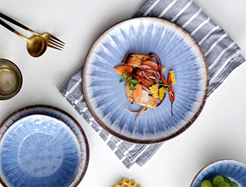 Melamine Dinnerware Sets 12 Pcs, Plates and Bowls Sets, Melamine Plates, Outdoor Dishes Sets, Unbreakable Dinnerware, Serving Dishes for Entertaining, Dishwasher Safe, BPA Free (Classic Blue) - color: Classic Blue