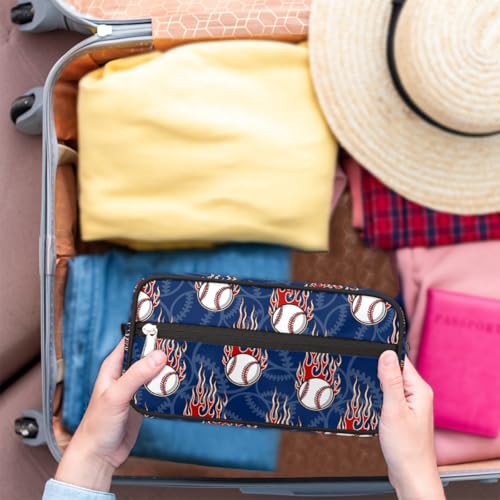 Kids Travel Toiletry Bag - Fire Baseball Waterproof Hanging Cosmetic Bags for Boys Men - Large Shave Kit for Toiletries Accessories Bathroom Stuff - color: Fire Baseball