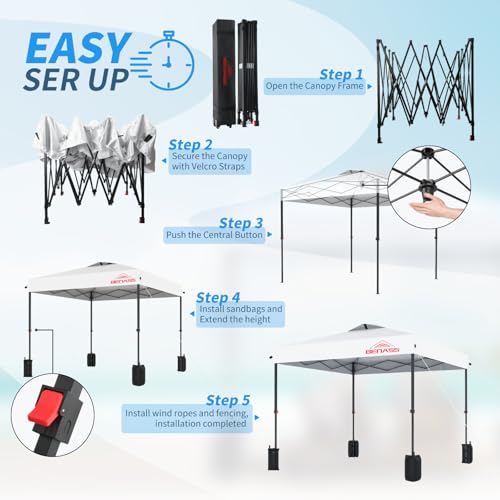 10x10 Pop Up Canopy, Easy Up Canopy Tent, Heavy Duty Tents for Parties, One Person Set Up Event Tent, White - color: White, size: 10x10