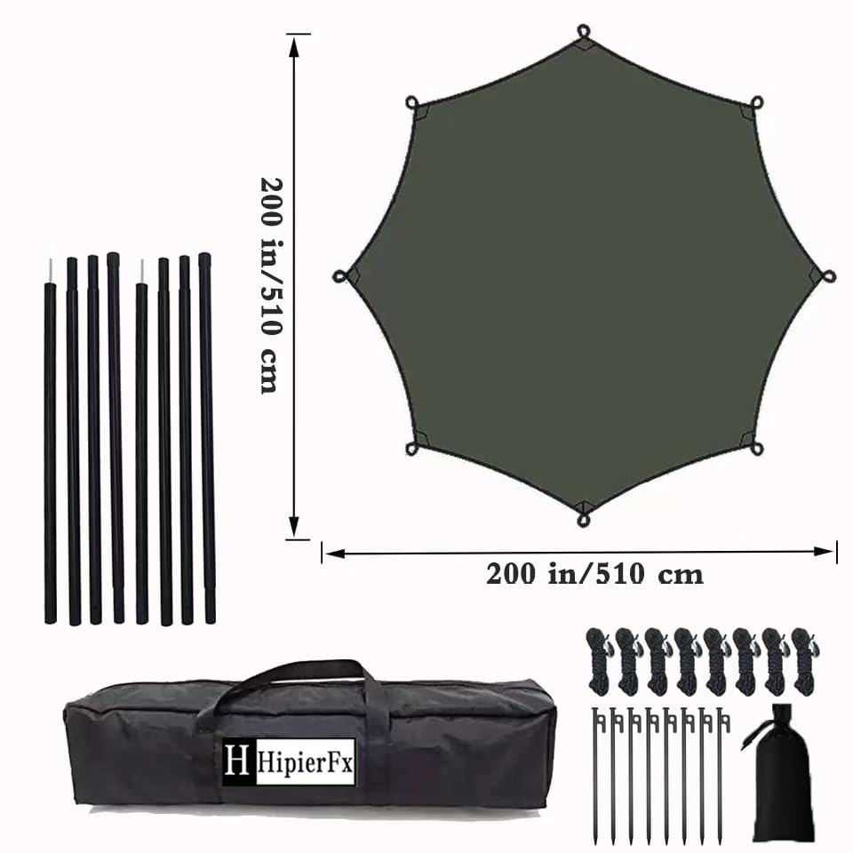 16x16 ft Large Camping Tarp with Poles Waterproof Hammock Rain Fly Camping Awning Sun Shelter (Green, with Poles) - color: Green, size: with Poles