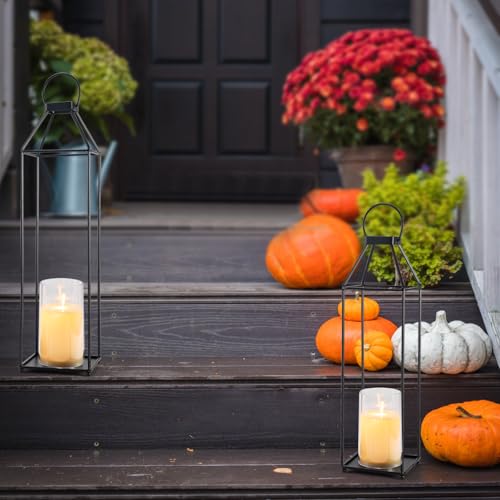 Outdoor Lantern Decorative 21.5" 18.3" Candle Lantern Set of 2 Porch Lantern Decorative Front Porch Lantern Tall Floor Lanterns Decor Indoor Battery Powered Candle Lantern Decor for Indoor Outdoor