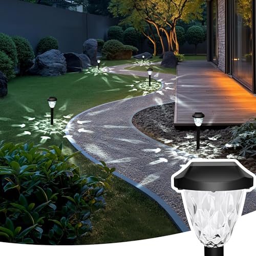 GIGALUMI 12 Pack Solar Lights Outdoor, Solar Pathway Lights with Great Pattern, Waterproof Auto On/Off Solar Powered Light for Outside Yard Garden Walkway Driveway Lawn Pathway - color: Cold White, size: 14.17'' 12 Pack