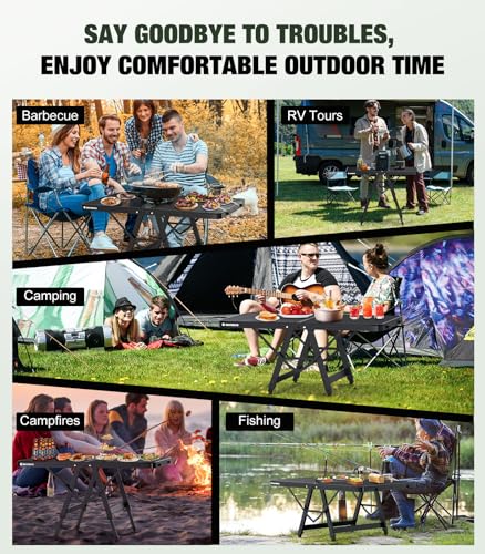 Raynesys Foldable Grill Table with Mesh Desktop, 200lbs 3Ft Portable Folding Table, Height Adjustable Metal Table for Ourdoor, Camping, Picnic, BBQ and Beach, RV, 35.4" L x 23.6" W - size: L(3ft-35.4"x23.6"x14.2"/18.9"/24.4")