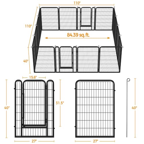 Yaheetech Dog Playpen Outdoor, 40 inch 16 Panels Dog Pen Indoor Heavy Duty Puppy Exercise Pen Metal Pet Fence for RV Camping/Yard/Garden - size: 40"