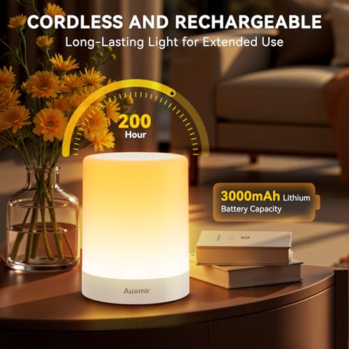 Auxmir Night Light for Kids Baby, Dimmable Touch Lamp for Nursery, 256 RGB Colors 5 Brightness, Portable Rechargeable Bedside Table Lamp for Nightstand, Kids Night Light for Bedroom Living Room, White - color: White