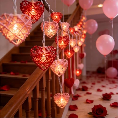 Red and Pink Heart Shape String Lights, 8.5Ft Valentine's Day String Lights with 10 LED Heart Lights, Plug in Hanging Valentines Window Fairy Lights for Indoor Outdoor Wedding Party Valentine Decor - color: Pink Red Heart