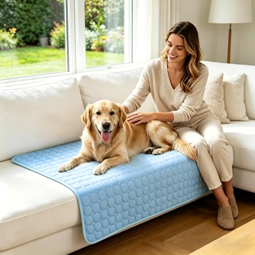 SOMOYA Dog Cooling Mat (Q-Max>0.4) Pet Cooling Pads Blanket Sleeping Kennel Mat,Ice Silk Cool Mat Pad Breathable Dog Bed Mats Beach for Large Dogs Cats (Blue, 39x59 in) - color: Blue, size: 39x59 in