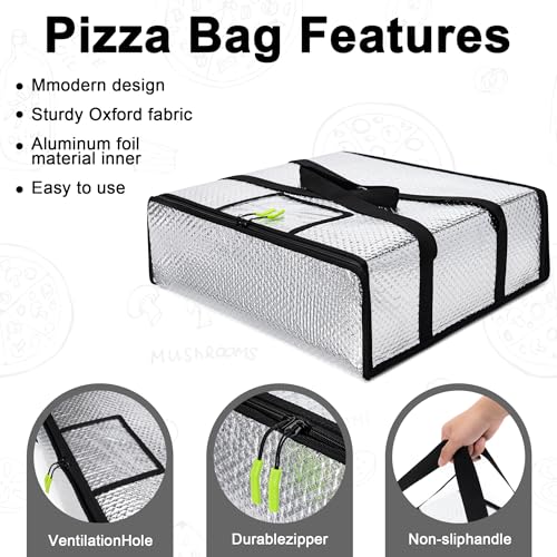 Pizza Bags for Delivery 20" X 20" X 6" - Moisture-Free, Professional Thermal Pizza Warmer, Heavy-Duty Pizza Delivery Bag, Suitable for Restaurants,Picnic Uber Eats & Door Dash（Silver） - color: Silver, size: 20" x 20" x 6"